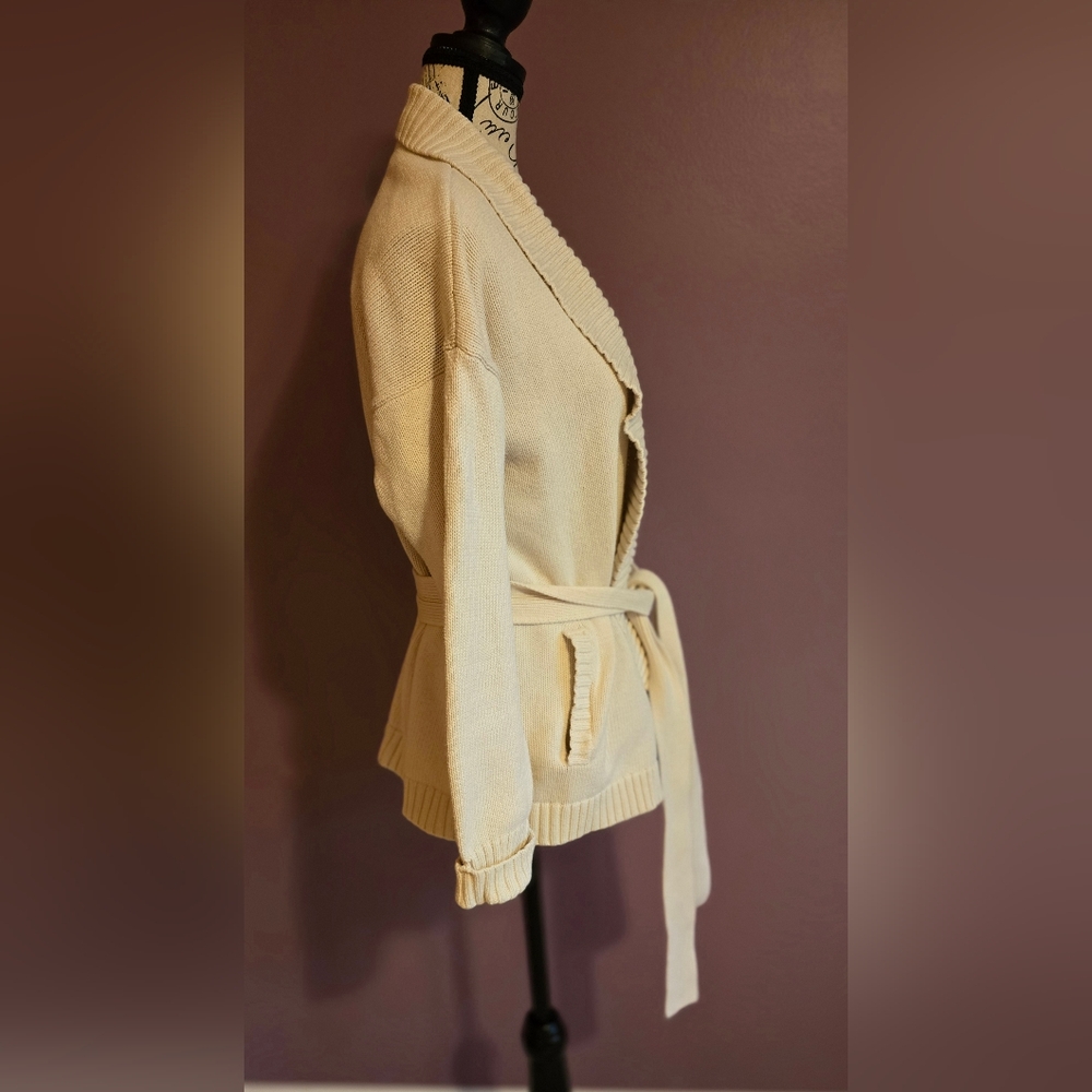 LOFT Cream Shawl Collar Belted Cardigan - Picture 7 of 11